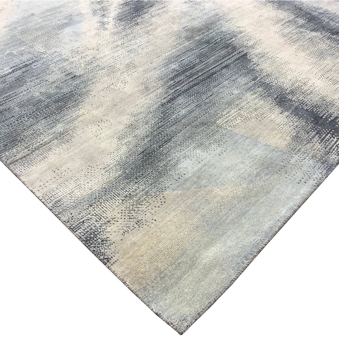 Charcoal, Blue and Grey Silk and Wool Modern Abstract Handknotted Area Rug