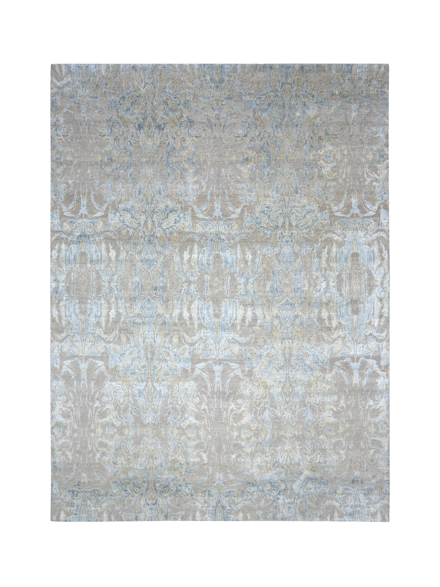 Grey, Blue and Silver Silk and Wool Modern Abstract Handknotted Area Rug