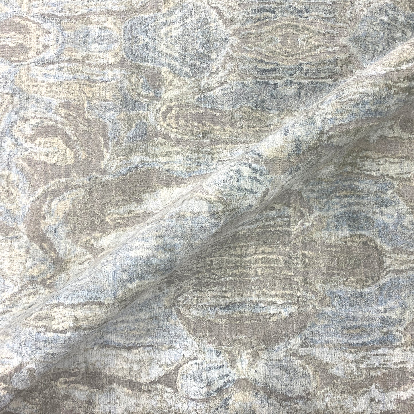 Grey, Blue and Silver Silk and Wool Modern Abstract Handknotted Area Rug