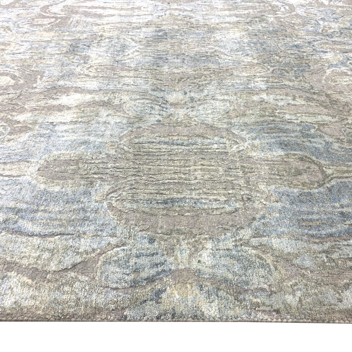 Grey, Blue and Silver Silk and Wool Modern Abstract Handknotted Area Rug