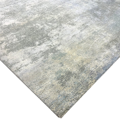 Grey and Blue Silk and Wool Modern Abstract Handknotted Area Rug