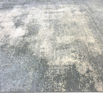 Grey and Blue Silk and Wool Modern Abstract Handknotted Area Rug