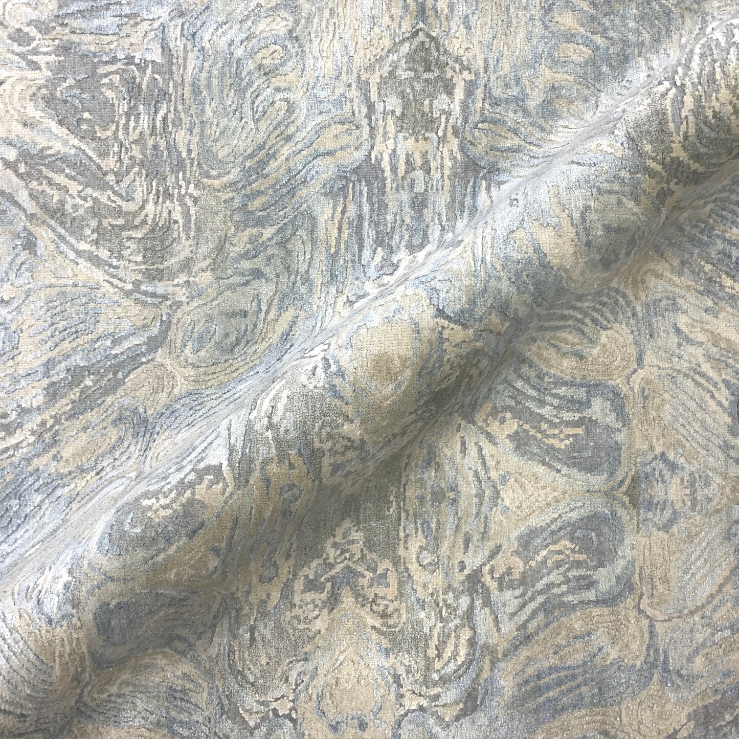 Beige, Grey and Blue Silk and Wool Modern Abstract Handknotted Area Rug