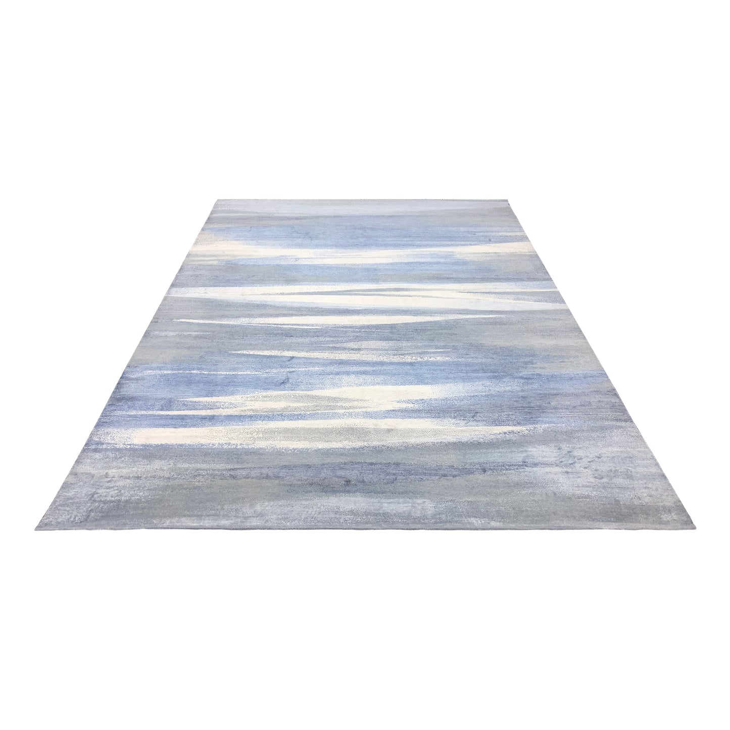 Beige, Grey and Blue Silk and Wool Modern Abstract Handknotted Area Rug