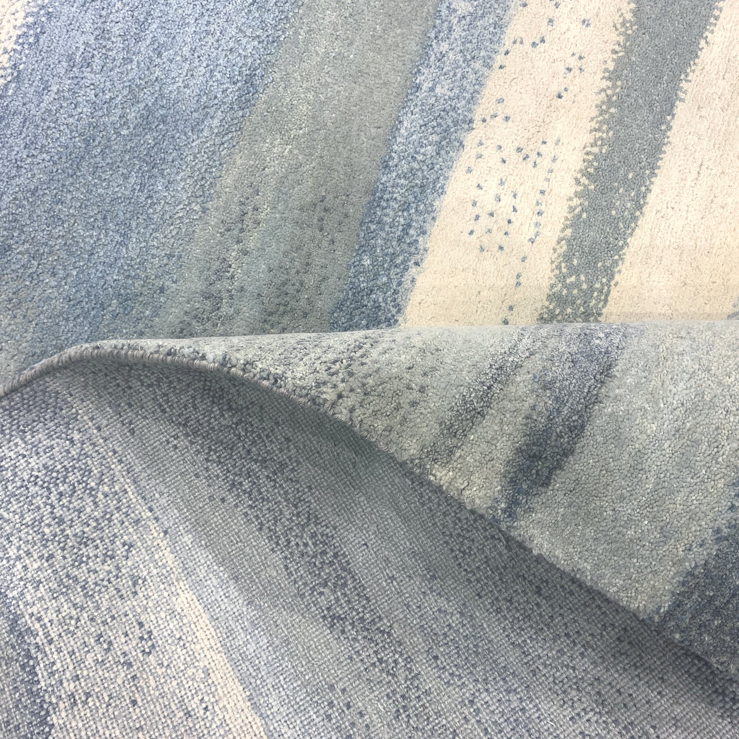 Beige, Grey and Blue Silk and Wool Modern Abstract Handknotted Area Rug