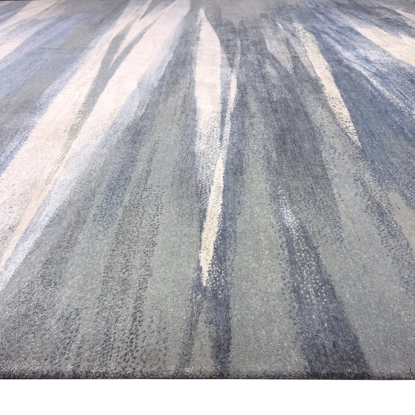 Beige, Grey and Blue Silk and Wool Modern Abstract Handknotted Area Rug