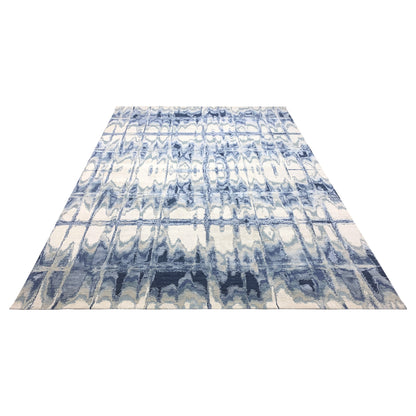 Beige, Grey and Blue Silk and Wool Modern Abstract Handknotted Area Rug