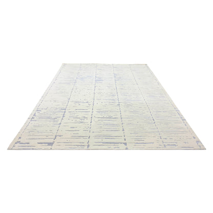 Grey and Ivory, Viscose Wool Modern Geometrical Handloom 8.1x10.1Ft 246x306Cms Area Rug