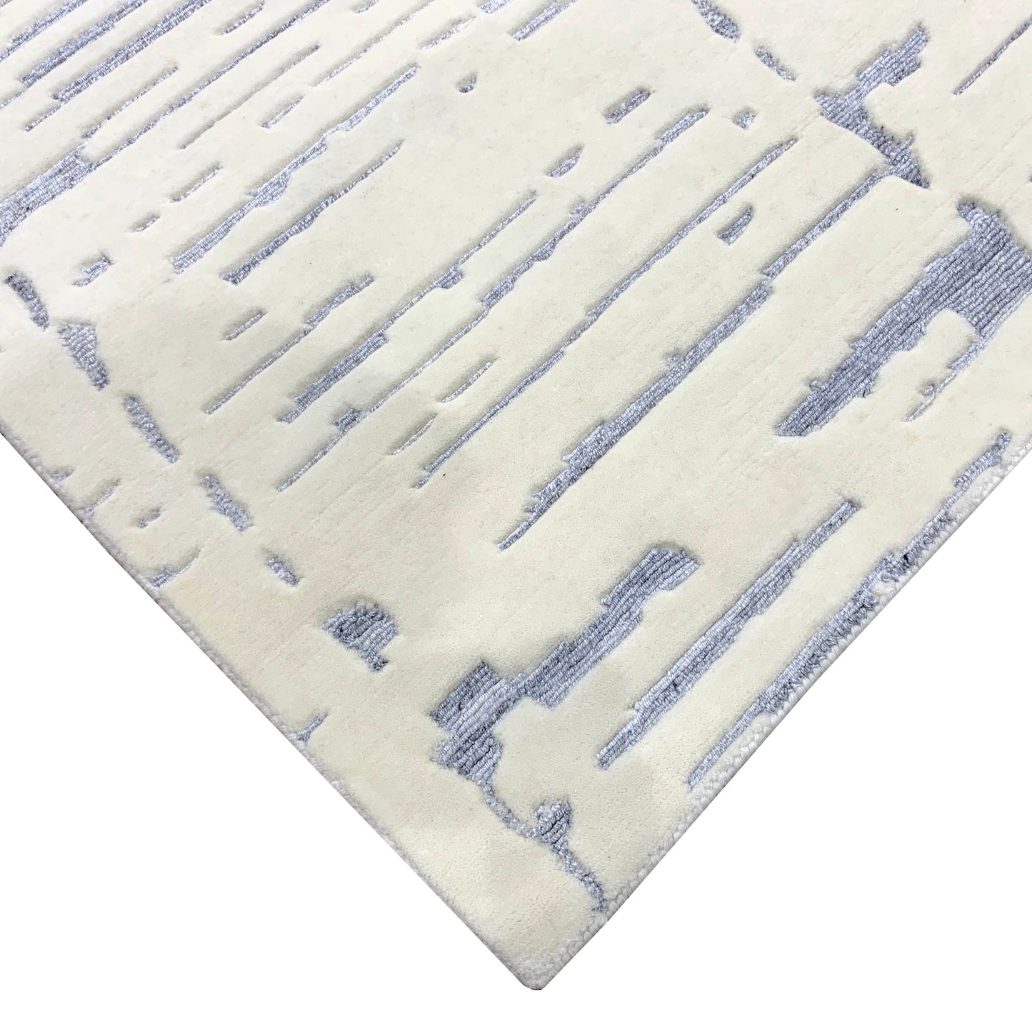 Grey and Ivory, Viscose Wool Modern Geometrical Handloom 8.1x10.1Ft 246x306Cms Area Rug