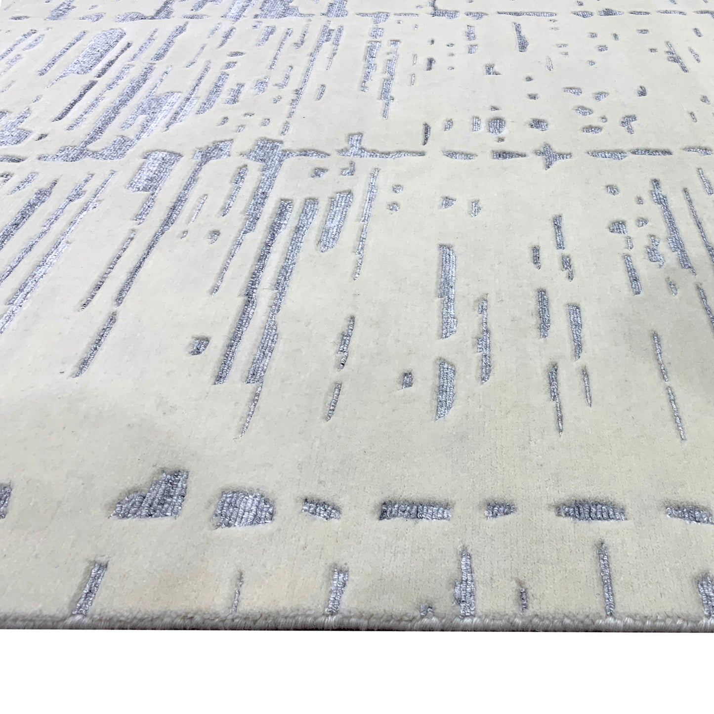 Grey and Ivory, Viscose Wool Modern Geometrical Handloom 8.1x10.1Ft 246x306Cms Area Rug