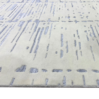 Grey and Ivory, Viscose Wool Modern Geometrical Handloom 8.1x10.1Ft 246x306Cms Area Rug