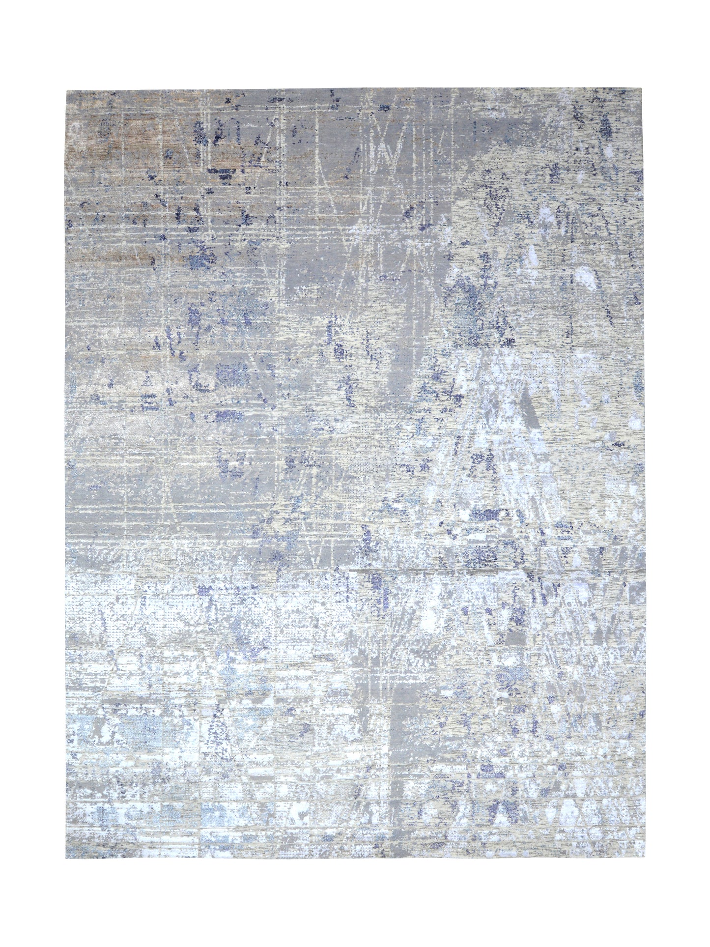 Grey, Beige and Silver Viscose and Wool Modern Abstract Handknotted Area Rug
