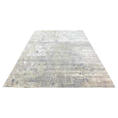 Grey, Beige and Silver Viscose and Wool Modern Abstract Handknotted Area Rug