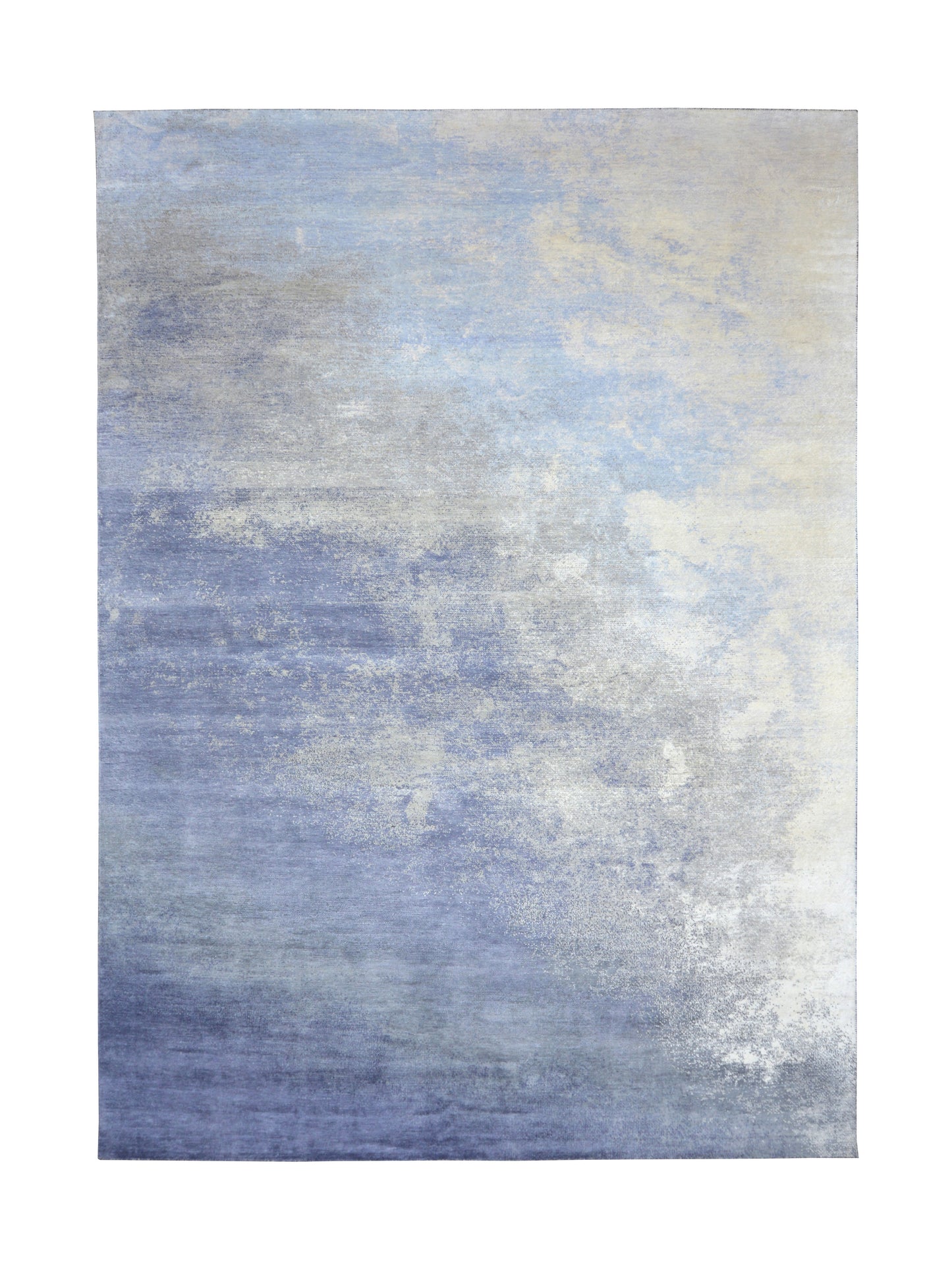 Grey and Blue Modern Abstract Blended Silk Handknotted Area Rug