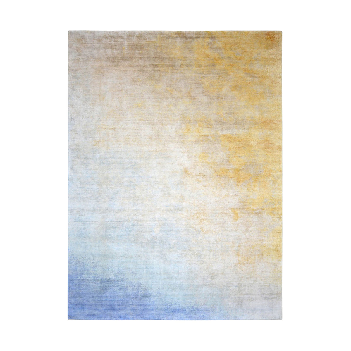 Blue and Gold Art Inspired Modern Abstract Blended Silk Handknotted Area Rug