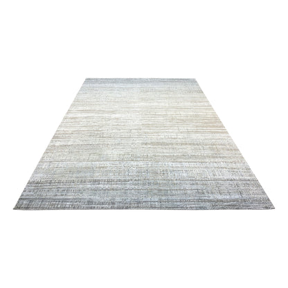 Ivory and Grey Silk and Wool Modern Textured Handknotted Area Rug