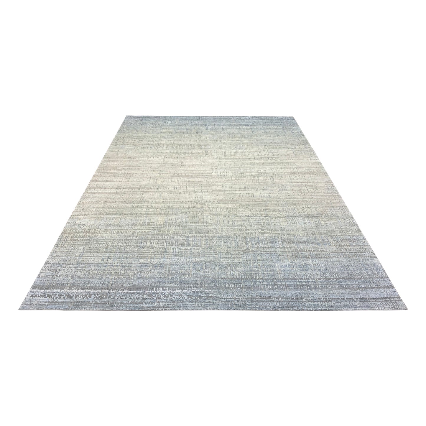 Ivory and Grey Silk and Wool Modern Textured Handknotted Area Rug