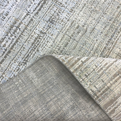 Ivory and Grey Silk and Wool Modern Textured Handknotted Area Rug