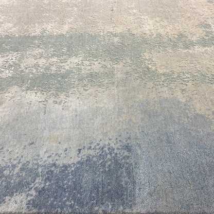 Grey and Blue Silk and Wool Modern Abstract Handknotted Area Rug