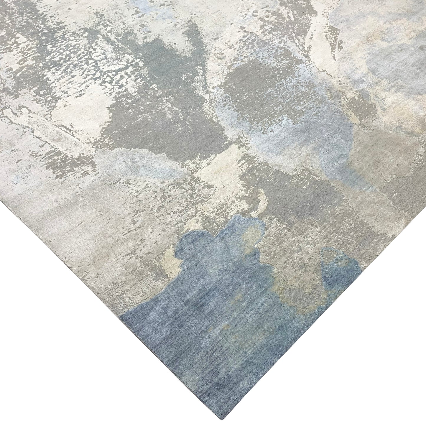 Grey and Blue Silk and Wool Modern Abstract Handknotted Area Rug