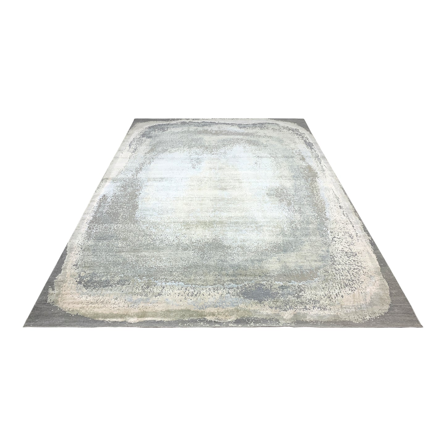 Grey and Ivory Silk and Wool Modern Abstract Handknotted Area Rug 10.0x14.2 FT. 305x430CMS