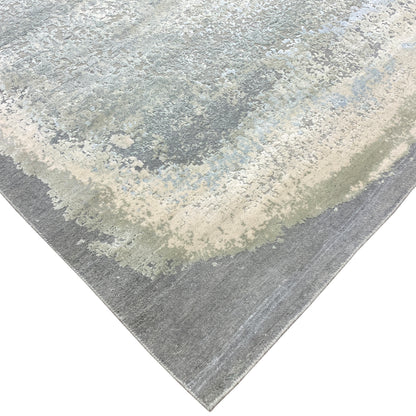 Grey and Ivory Silk and Wool Modern Abstract Handknotted Area Rug 10.0x14.2 FT. 305x430CMS