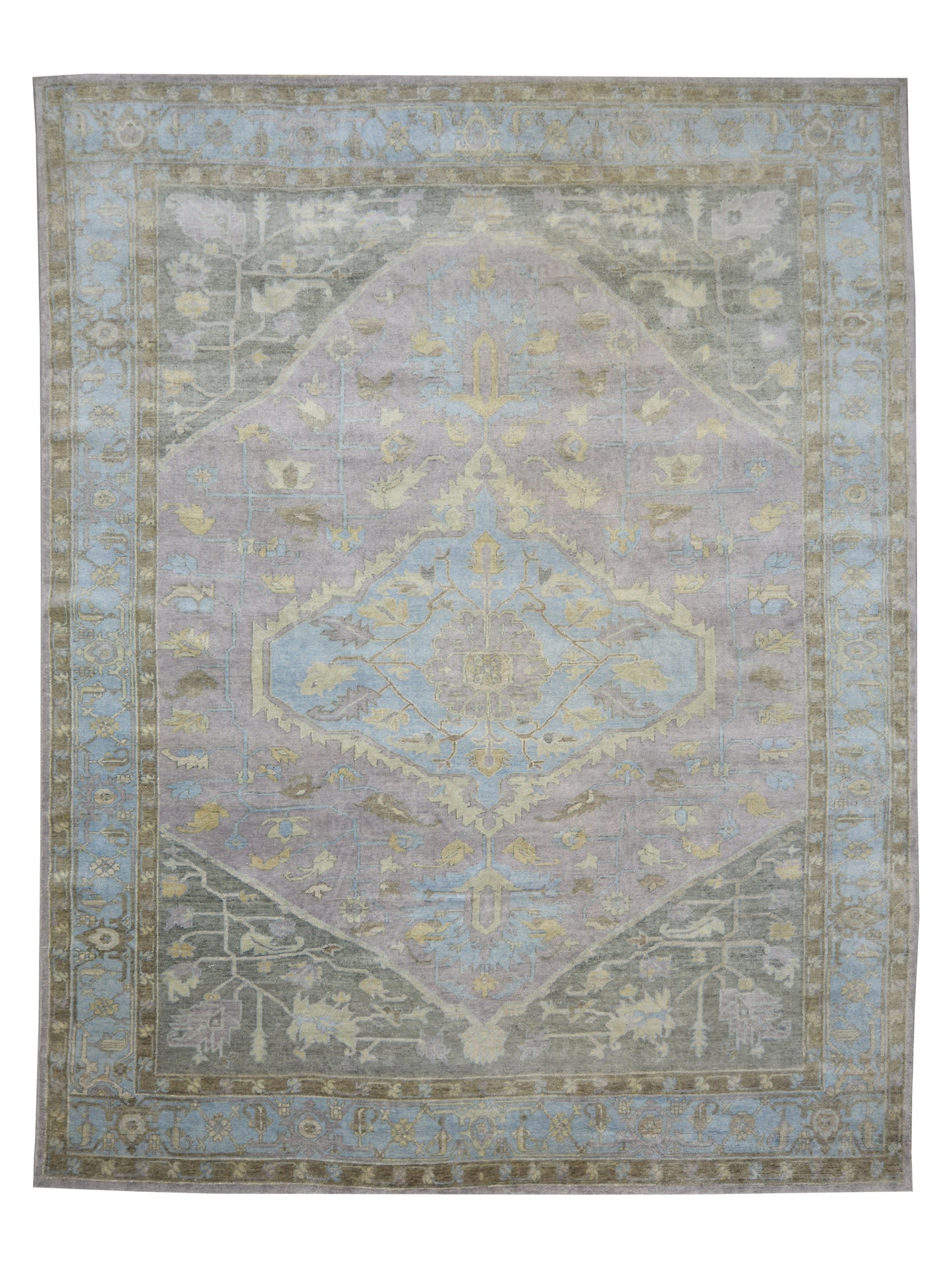 Lavender, Blue 100% Mohair Goat Wool Traditional Tebriz Area Rug 10.3x13.2ft 311x400Cms