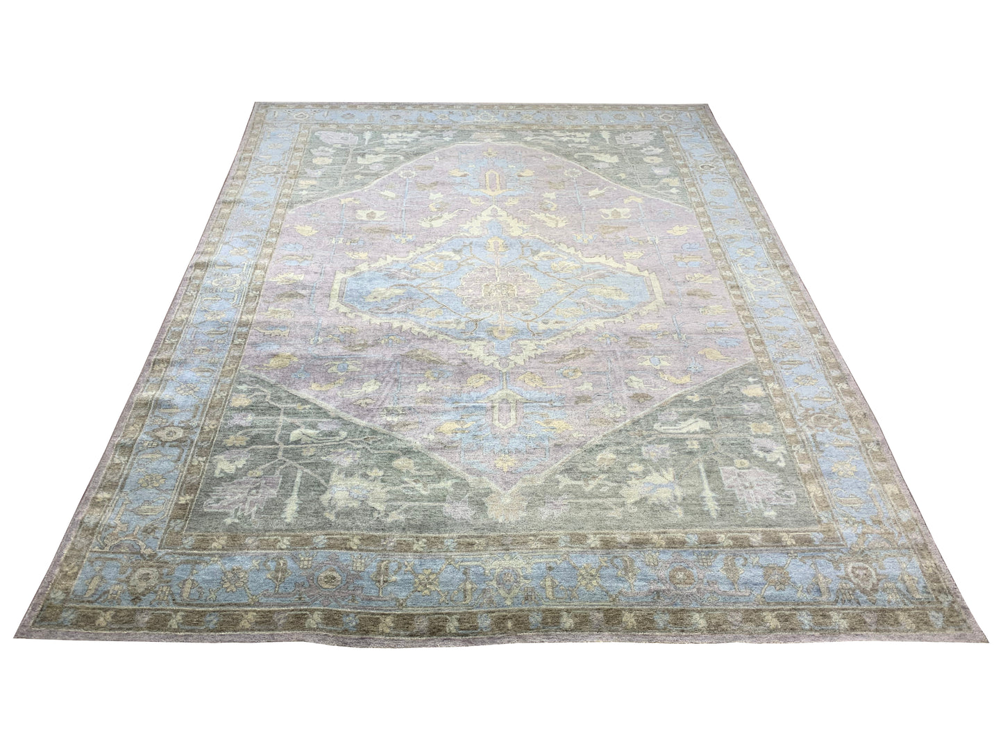 Lavender, Blue 100% Mohair Goat Wool Traditional Tebriz Area Rug 10.3x13.2ft 311x400Cms