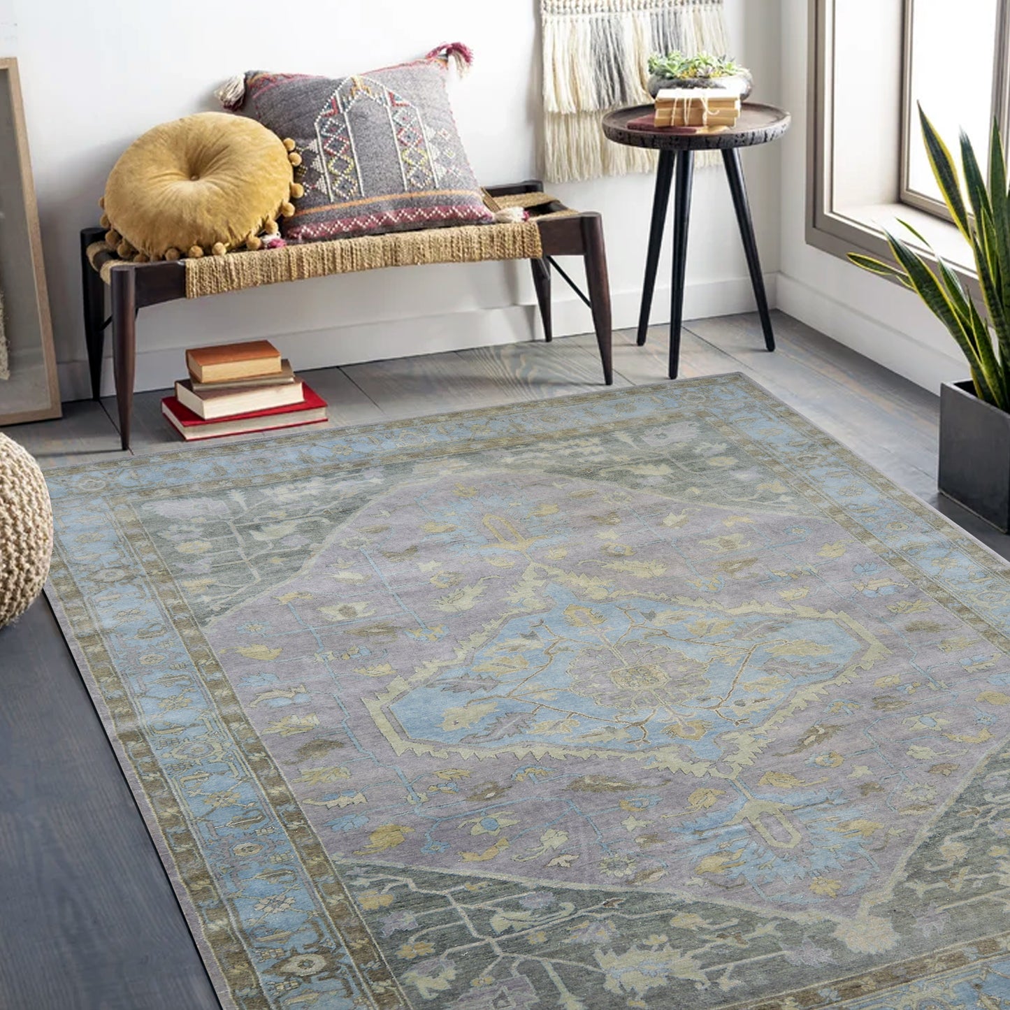 Lavender, Blue 100% Mohair Goat Wool Traditional Tebriz Area Rug 10.3x13.2ft 311x400Cms