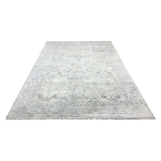 Grey and Ivory Blended Silk Traditional Persian Erased Handknotted 8.9x11.11Ft 268x362Cms Area Rug