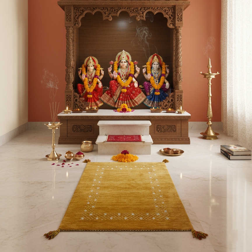 Gold, Pure Wool, Modern Handloom 2.3x3.11Ft 69x120Cms Area Rug