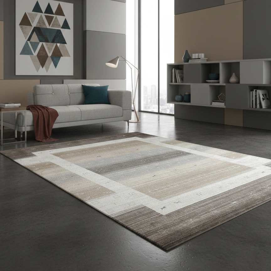Ivory and Multy, Pure Wool, Modern Handloom 5.7x8.0Ft 172x245Cms Area Rug