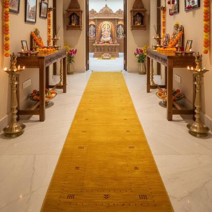 Yellow, Pure Wool, Modern Handloom 2.8x11.6Ft 82x350Cms Area Rug