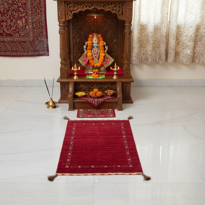 Red, Pure Wool, Modern Handloom 1.11x3.0Ft 49x92Cms Area Rug