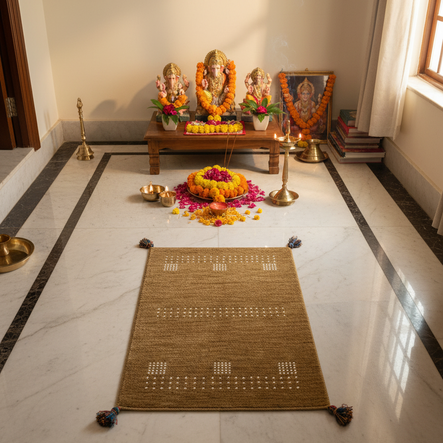 Brown, Pure Wool, Modern Handloom 2.4x3.11Ft 70x118Cms Area Rug