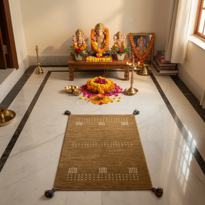 Brown, Pure Wool, Modern Handloom 2.4x3.11Ft 70x118Cms Area Rug