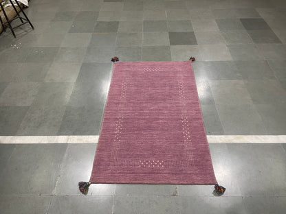 Lavender, Pure Wool Modern Gabbeh Handloom 3.5x4.11Ft 90x150Cms Area Rug