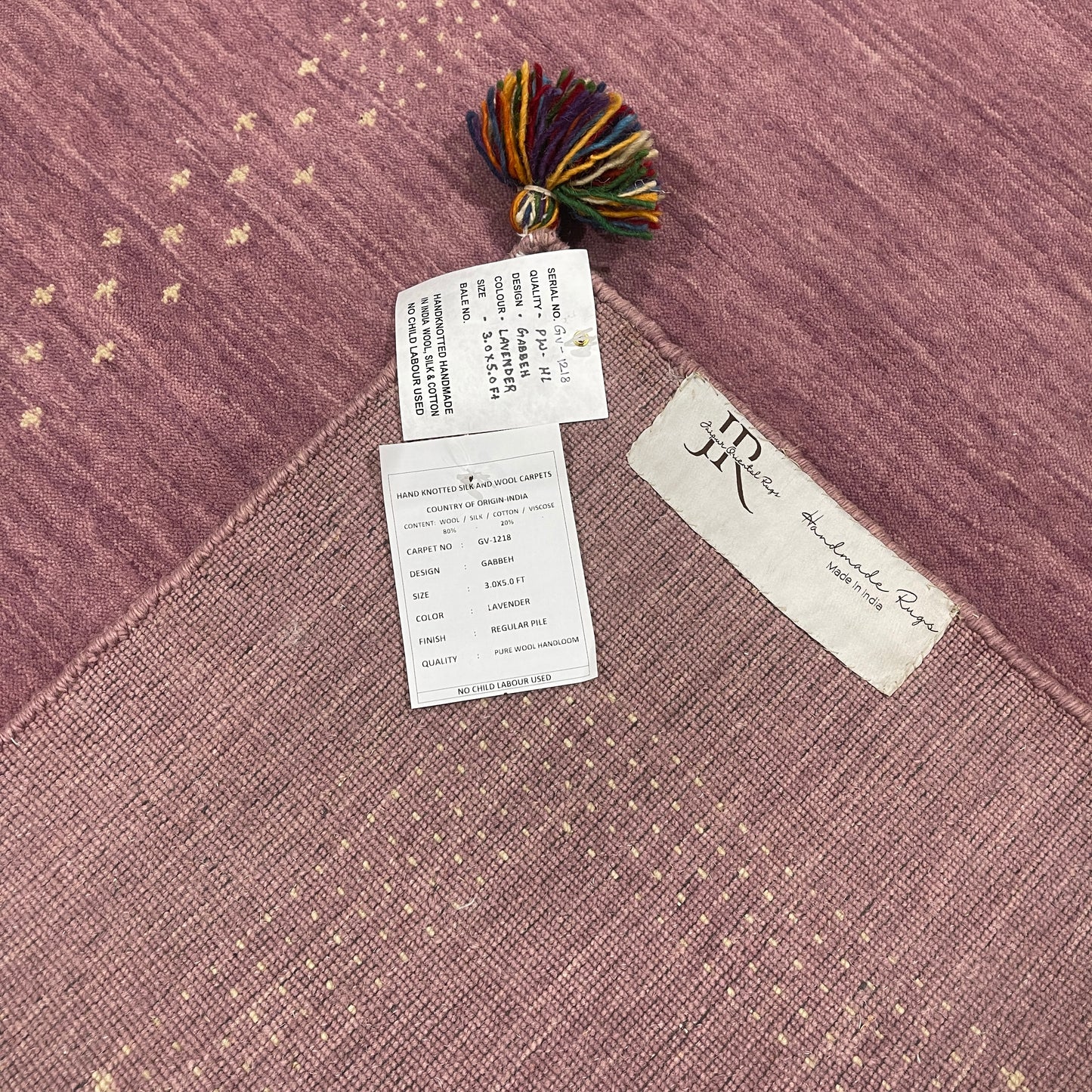 Lavender, Pure Wool Modern Gabbeh Handloom 3.5x4.11Ft 90x150Cms Area Rug