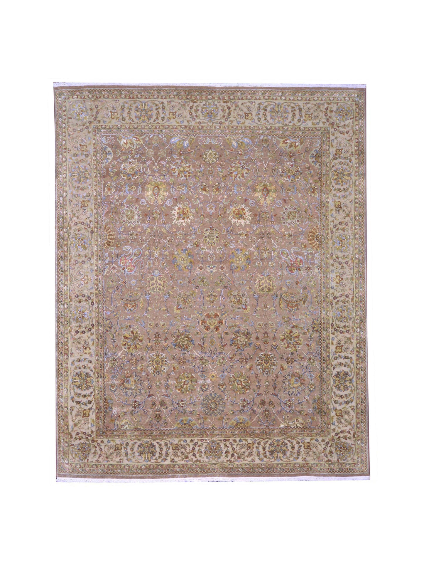 Ivory and Multy Pure Silk Traditional Handknotted 7.10x9.9Ft 240x296Cms Area Rug