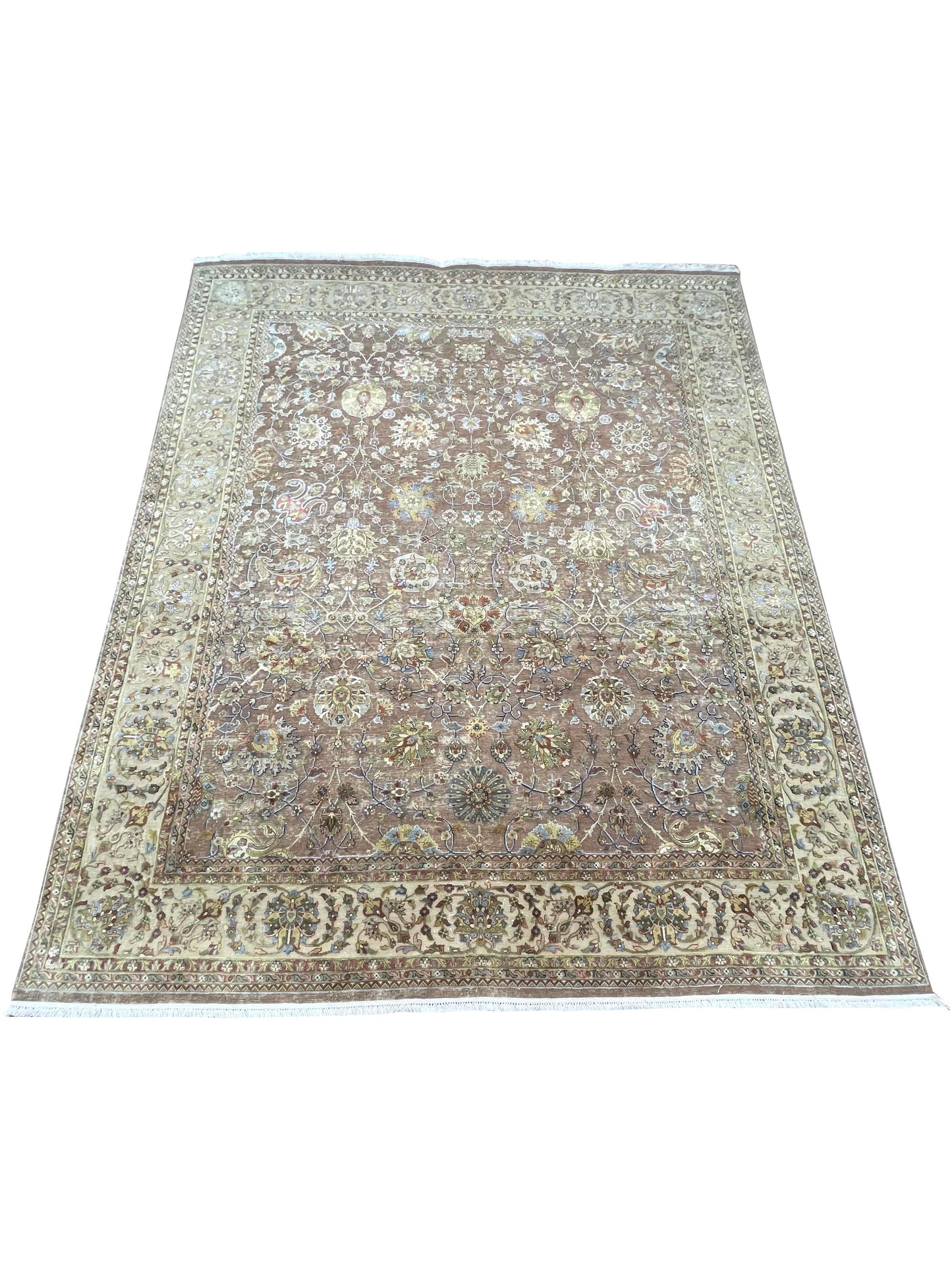 Ivory and Multy Pure Silk Traditional Handknotted 7.10x9.9Ft 240x296Cms Area Rug