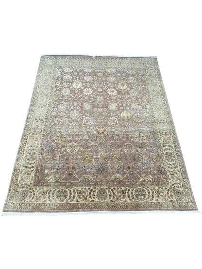 Ivory and Multy Pure Silk Traditional Handknotted 7.10x9.9Ft 240x296Cms Area Rug
