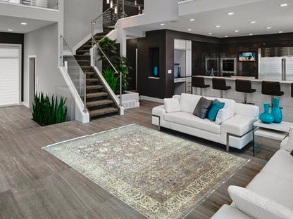 Ivory and Multy Pure Silk Traditional Handknotted 7.10x9.9Ft 240x296Cms Area Rug