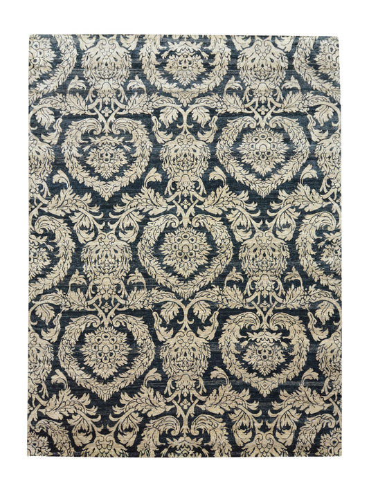 Black and Gold Pure Silk Transitional Handknotted Area Rug 8.10x11.11ft 268x363Cms