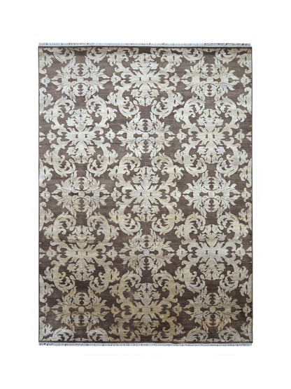 Get trendy with Lisbon Damask Brown and Ivory Transitional Silk and Wool Handknotted Area Rug - Transitional Rugs available at Jaipur Oriental Rugs. Grab yours for $5940.00 today!