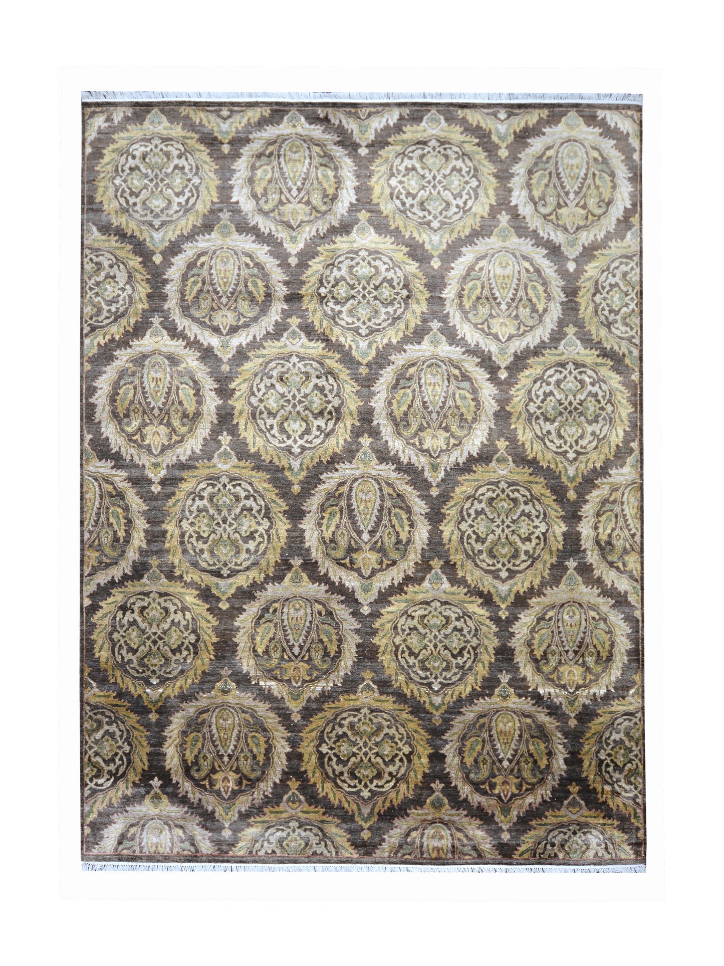 Brown Ivory, Pure Silk Transitional Handknotted 8.11X11.11Ft 271x362Cms Area Rug