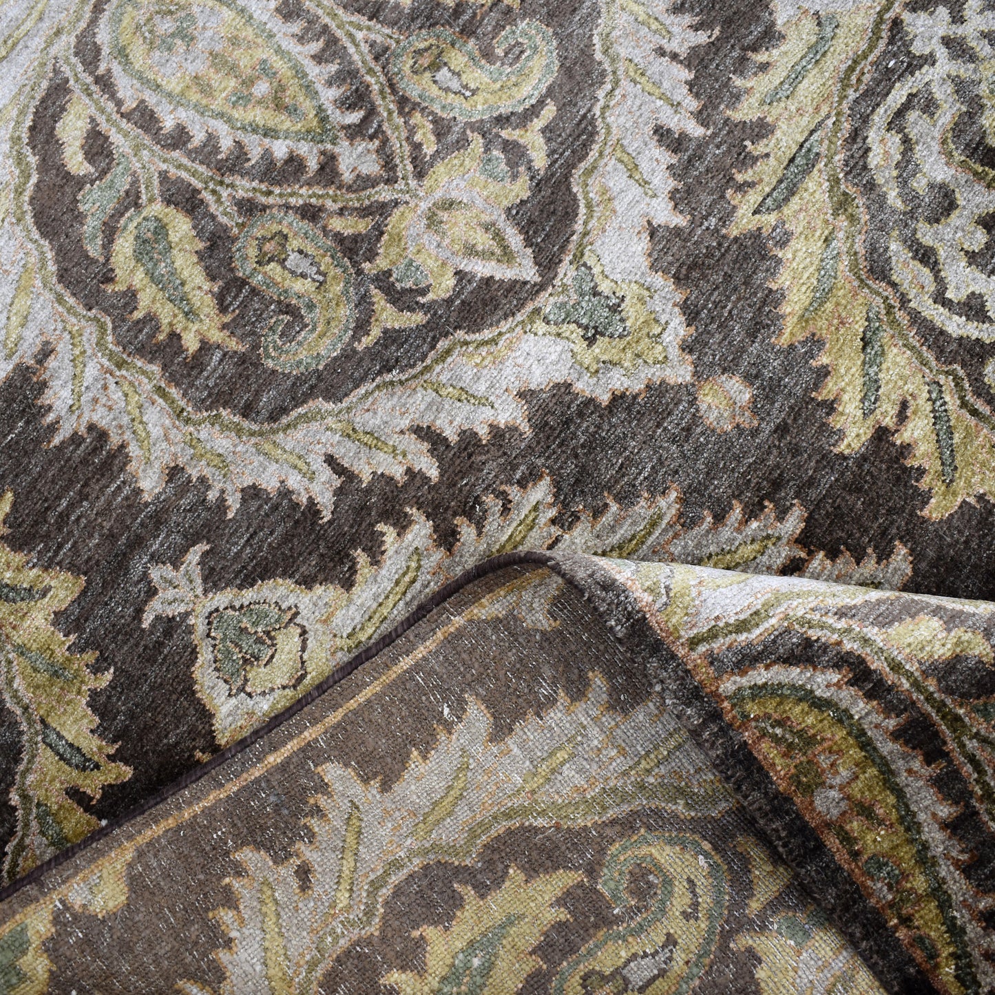 Brown Ivory, Pure Silk Transitional Handknotted 8.11X11.11Ft 271x362Cms Area Rug