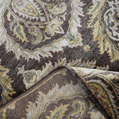 Brown Ivory, Pure Silk Transitional Handknotted 8.11X11.11Ft 271x362Cms Area Rug