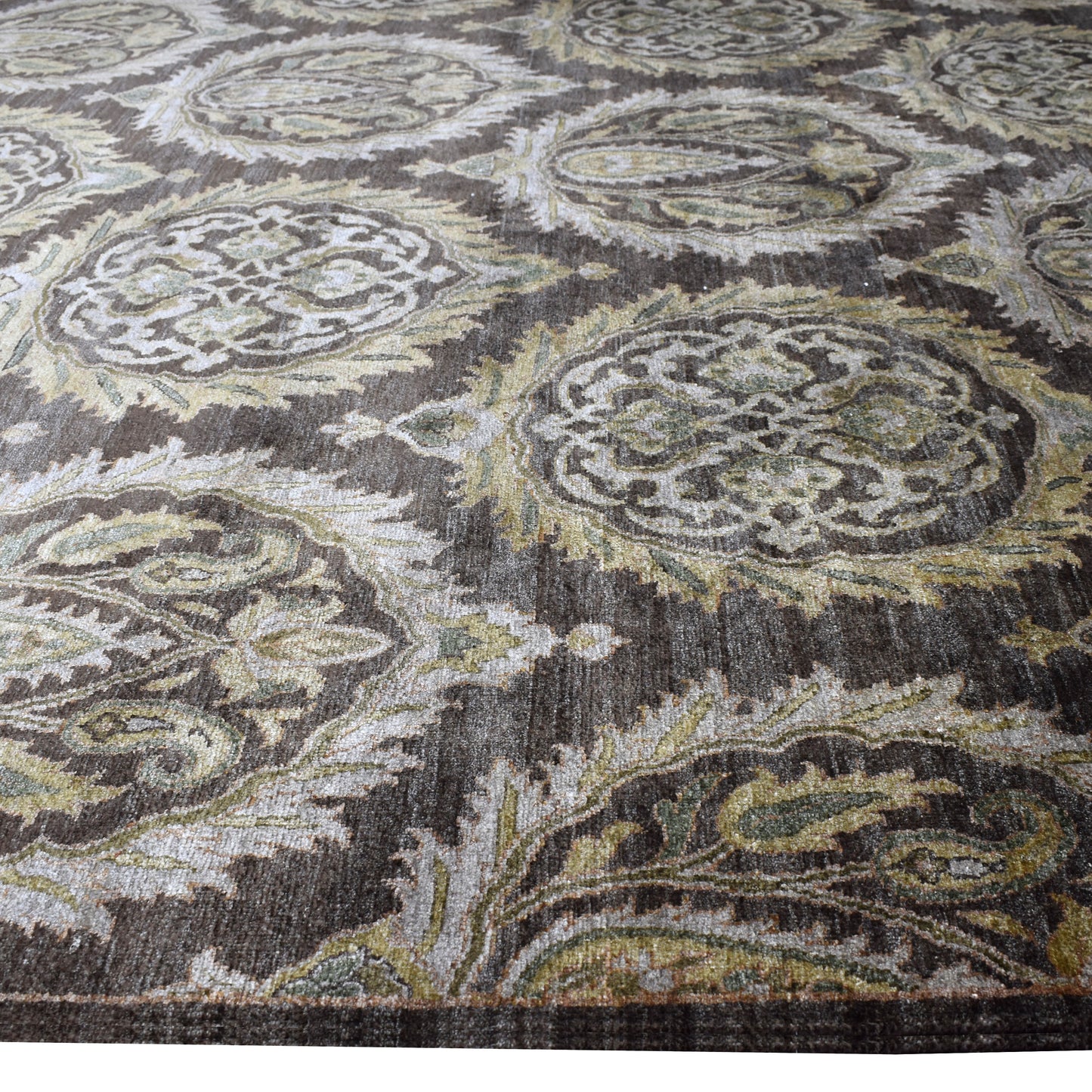 Brown Ivory, Pure Silk Transitional Handknotted 8.11X11.11Ft 271x362Cms Area Rug
