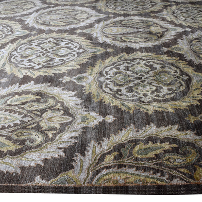 Brown Ivory, Pure Silk Transitional Handknotted 8.11X11.11Ft 271x362Cms Area Rug
