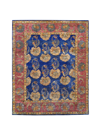 Blue and Gold, Silk and Wool Traditional Agra Handknotted 7.9x10.0Ft 245x305Cms Area Rug